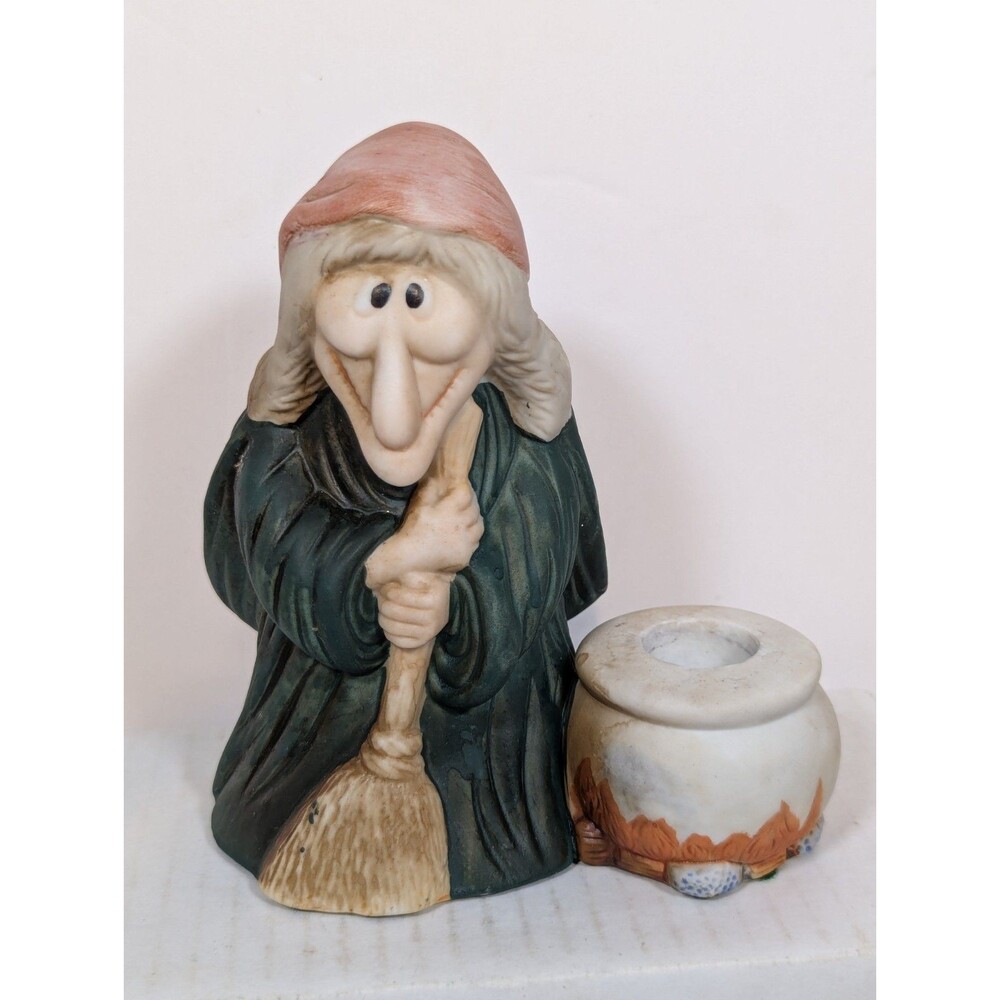 Vintage Halloween Witch Witches Brew Votive Candle Holder Unbranded Ceramic 5.5"